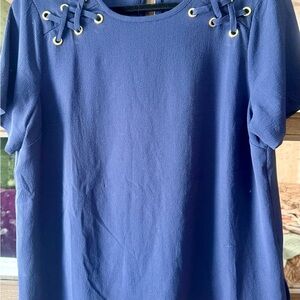 Michael Kors Blue Top with Lace-Up Detail